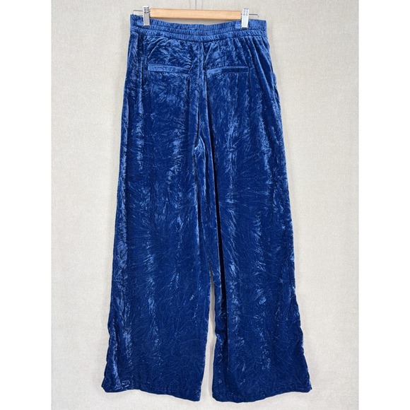 Anthropologie Pants Womens Small Blue Velvet Wide Leg Party Holiday High Rise - Picture 2 of 9